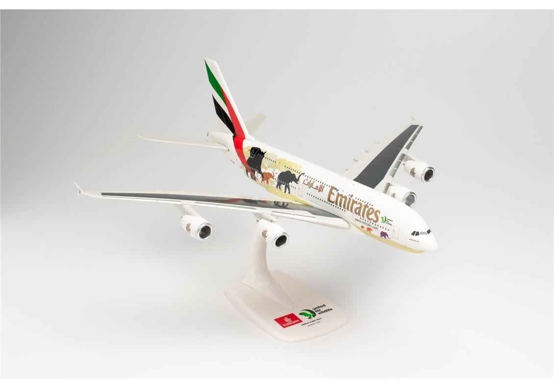 Herpa 612180 1/250 Ölçek, Emirates Airbus A380 (United for Wildlife-No.2), Snapfit, Sergilemeye Hazır Model Yolcu Uçağı