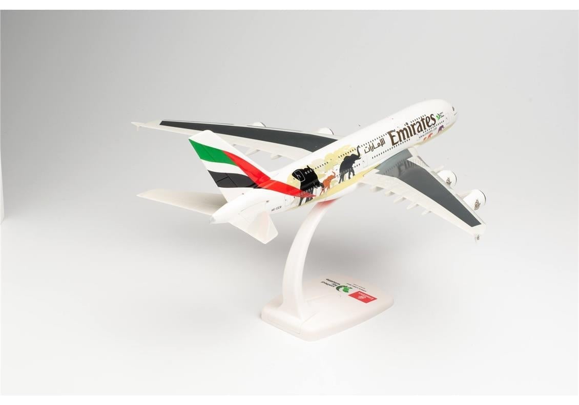 Herpa 612180 1/250 Ölçek, Emirates Airbus A380 (United for Wildlife-No.2), Snapfit, Sergilemeye Hazır Model Yolcu Uçağı