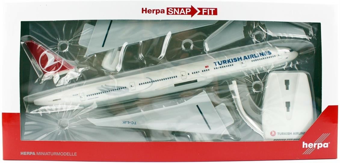 Herpa 613057 1/200 Ölçek, B777-300ER Turkish Airlines TC-Izmir, Snapfit, Sergilemeye Hazır Model Yolcu Uçağı