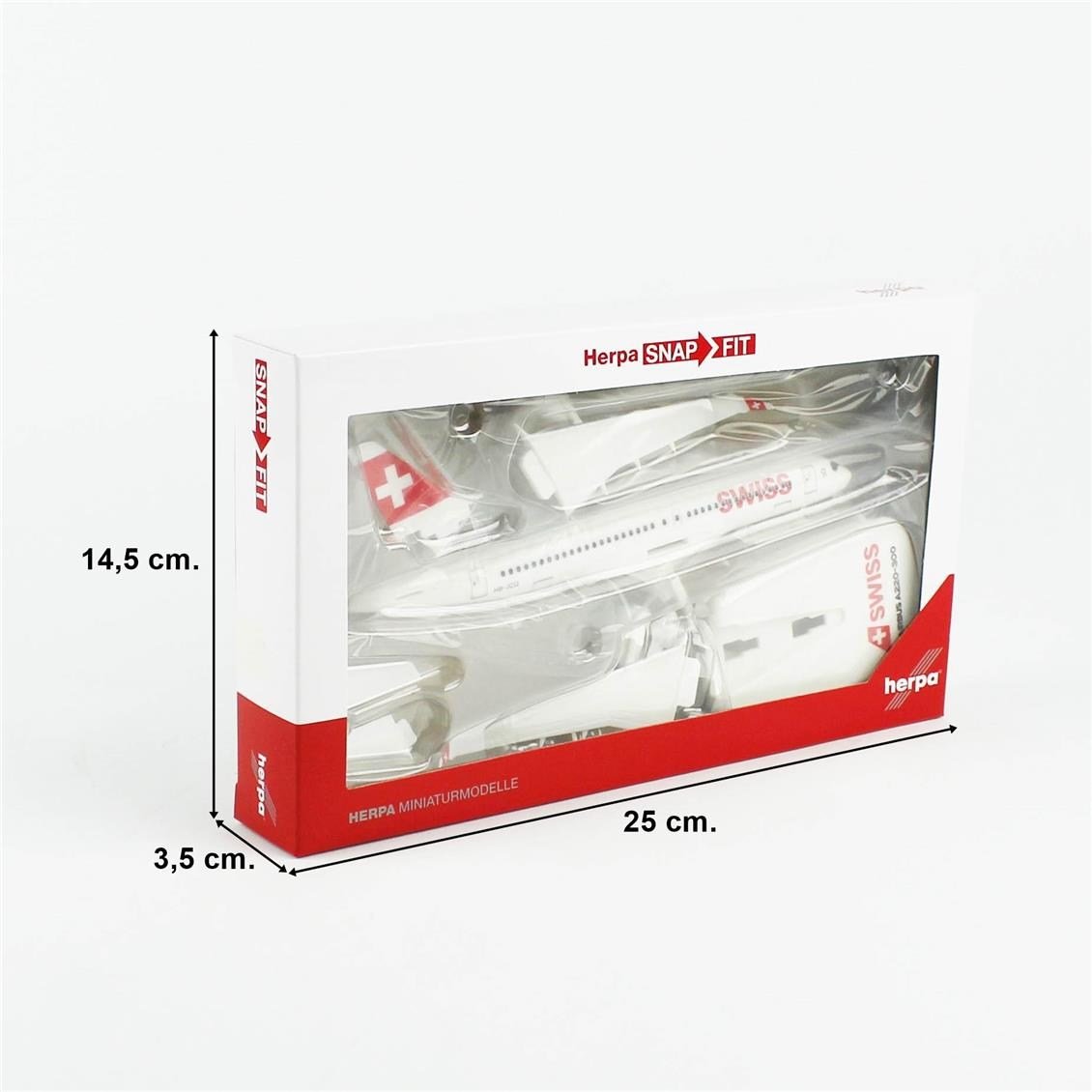 Herpa 613323 1/200 Ölçek, Airbus A220-300 Swiss International Air Lines, Snapfit, Sergilemeye Hazır Model Yolcu Uçağı