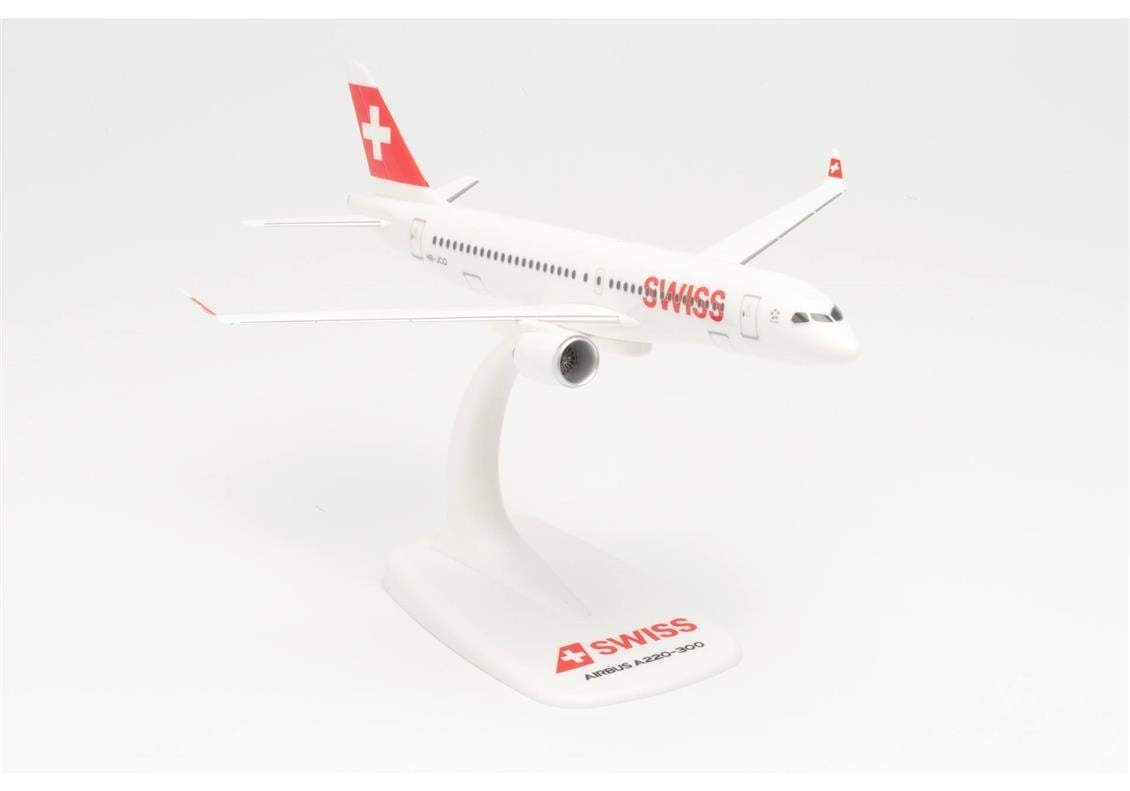 Herpa 613323 1/200 Ölçek, Airbus A220-300 Swiss International Air Lines, Snapfit, Sergilemeye Hazır Model Yolcu Uçağı
