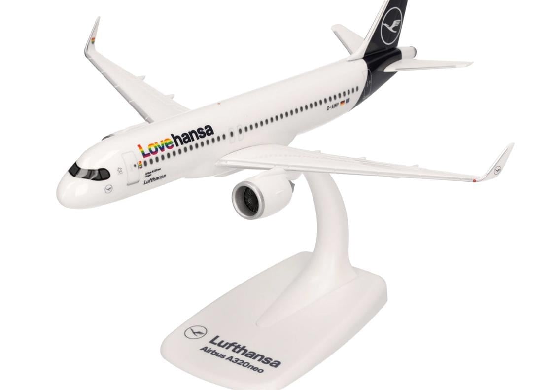 Herpa 613880 1/200 Ölçek, Airbus A 320neo Lufthansa Lovehansa, Snapfit, Sergilemeye Hazır Model Yolcu Uçağı
