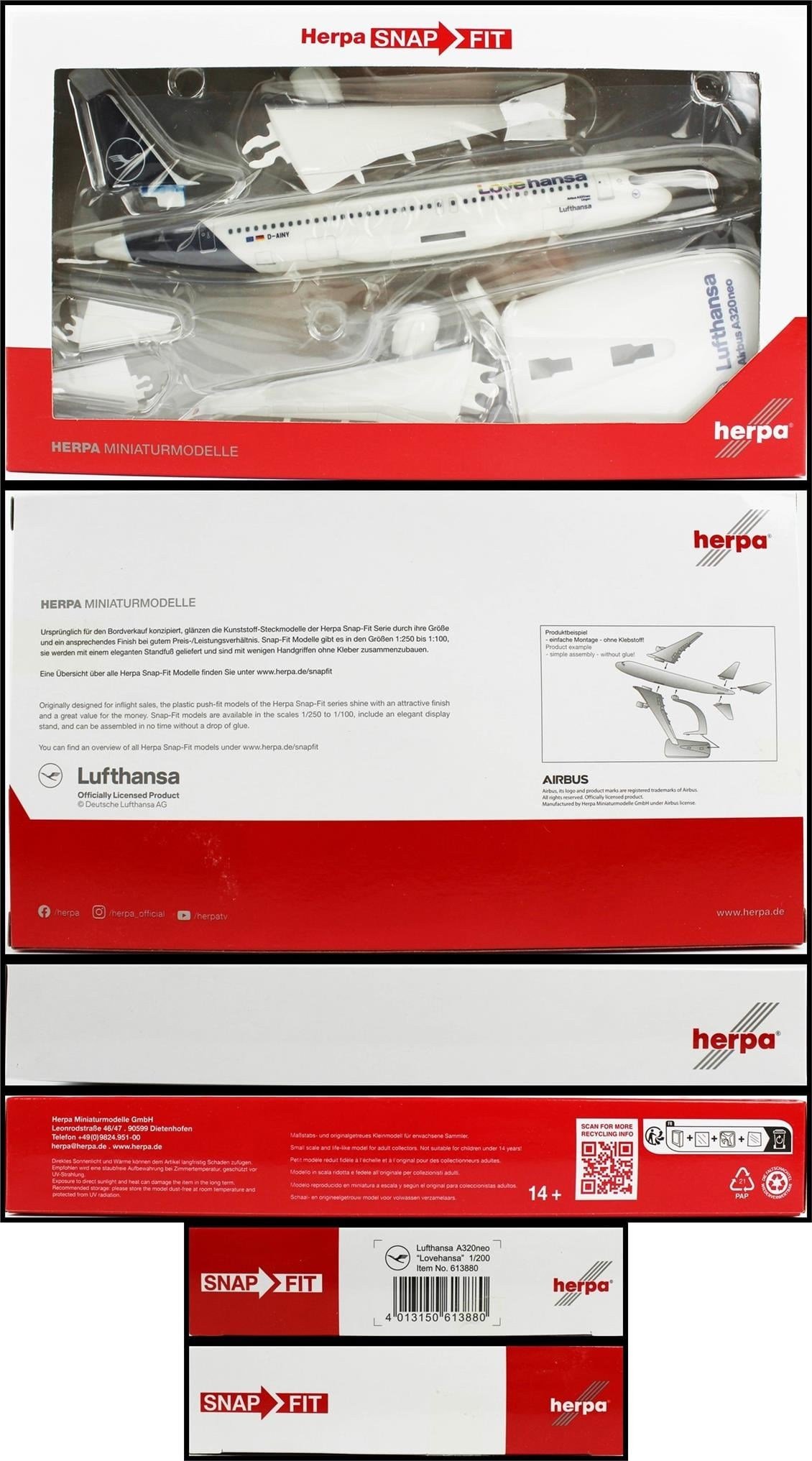 Herpa 613880 1/200 Ölçek, Airbus A 320neo Lufthansa Lovehansa, Snapfit, Sergilemeye Hazır Model Yolcu Uçağı