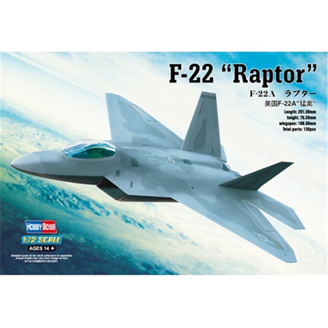 Hobbyboss 80210 1/72 Ölçek, F-22A (Raptor), Savaş Uçağı Plastik Model Kiti