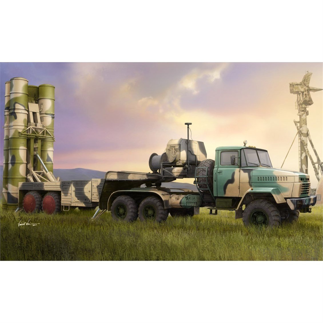 Hobbyboss 85511 1/35 Ölçek, Rus KrAZ-260B Çekici ile 5P85TE TEL S-300PMU Füze Rampası, Plastik Model Kiti