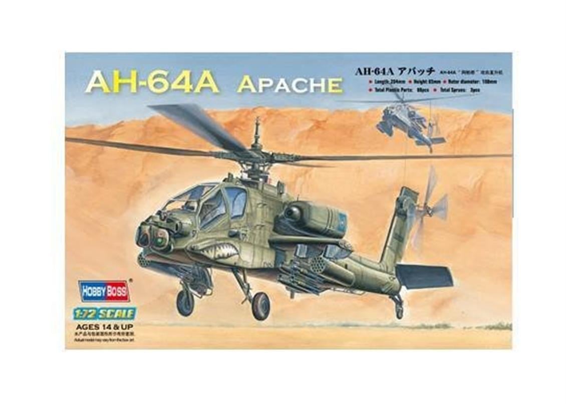 Hobbyboss 87218 1/72 Ölçek, AH-64A Apache Hücum Helikopteri, Plastik Model Kiti