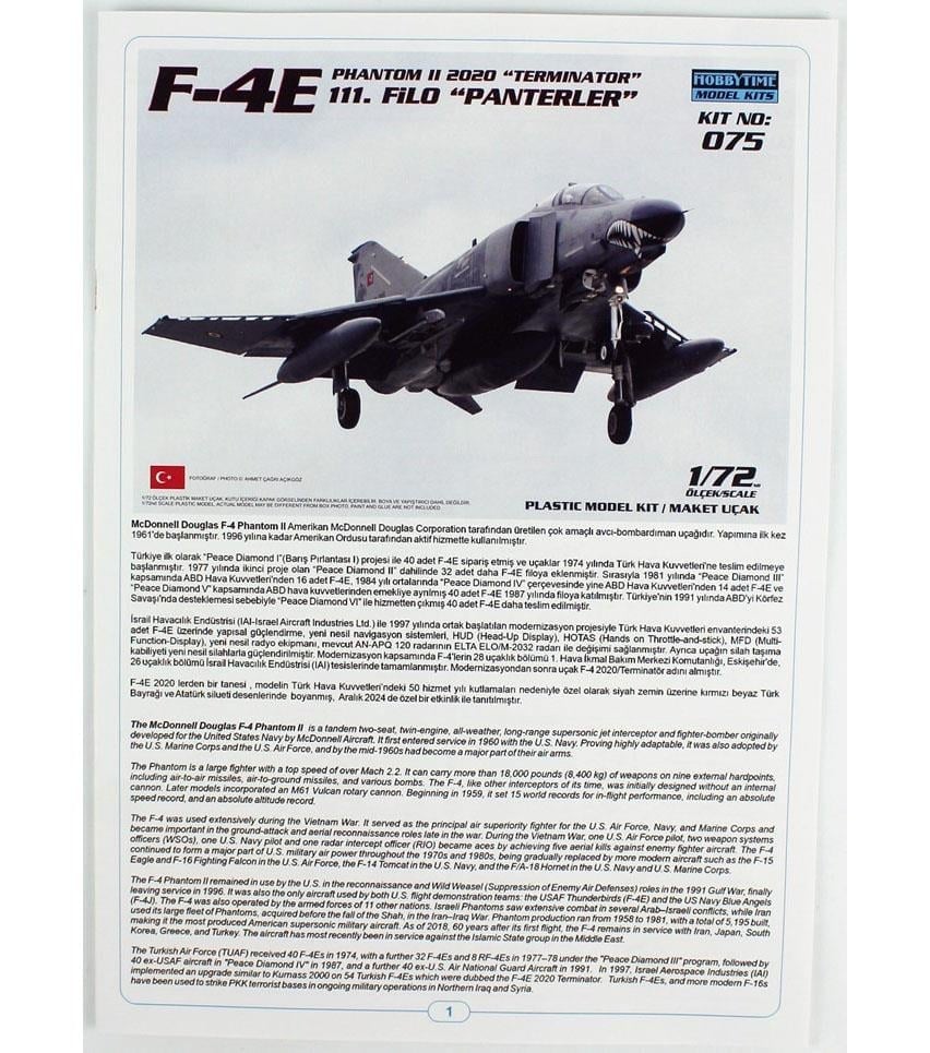 Hobbytime 075 1/72 Ölçek, F-4E Phantom II, Terminatör, 111.Filo Panterler, Plastik Model Kiti