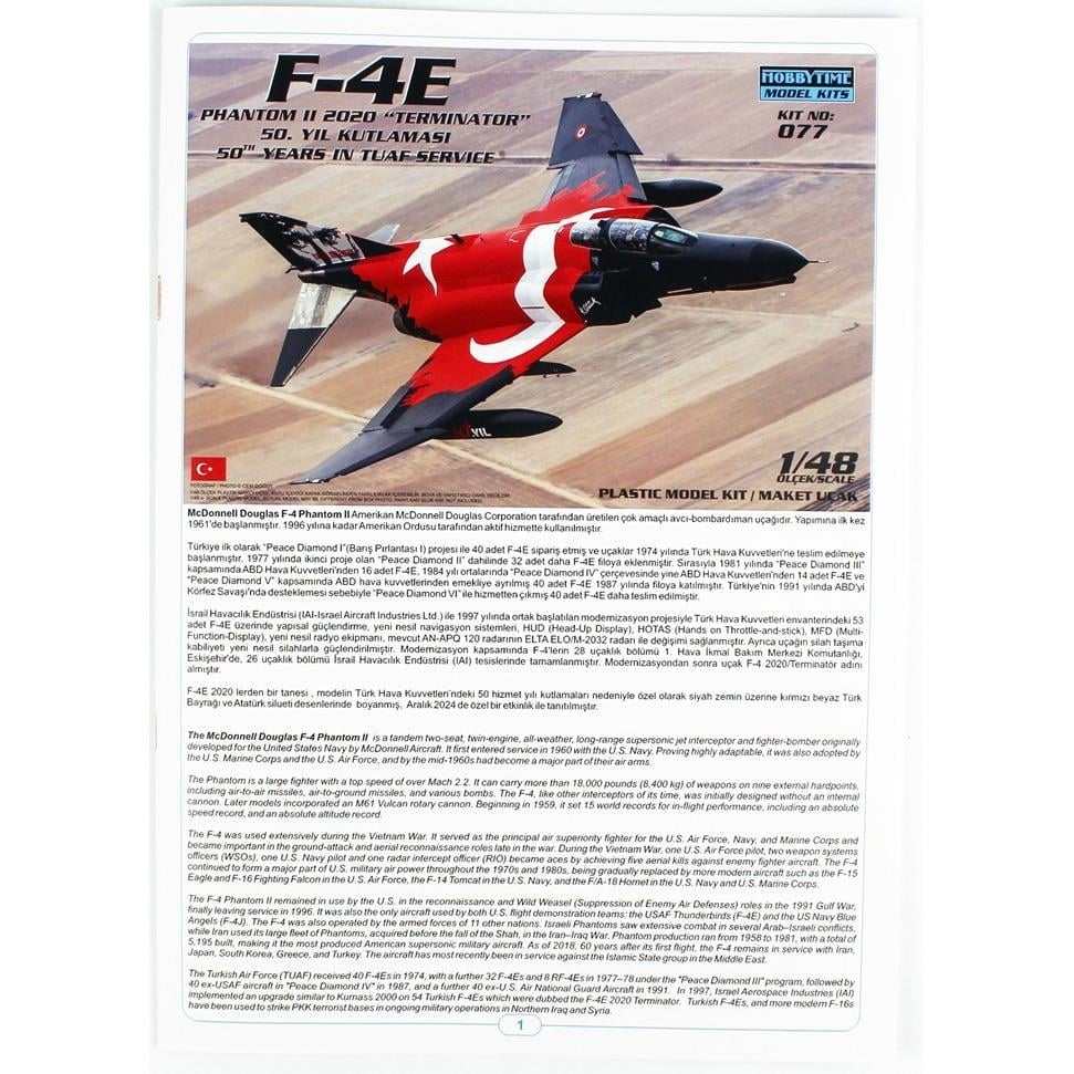 Hobbytime 077 1/48 Ölçek, F-4E Phantom II, Terminatör, 50.Yıl Kutlaması, Plastik Model Kiti