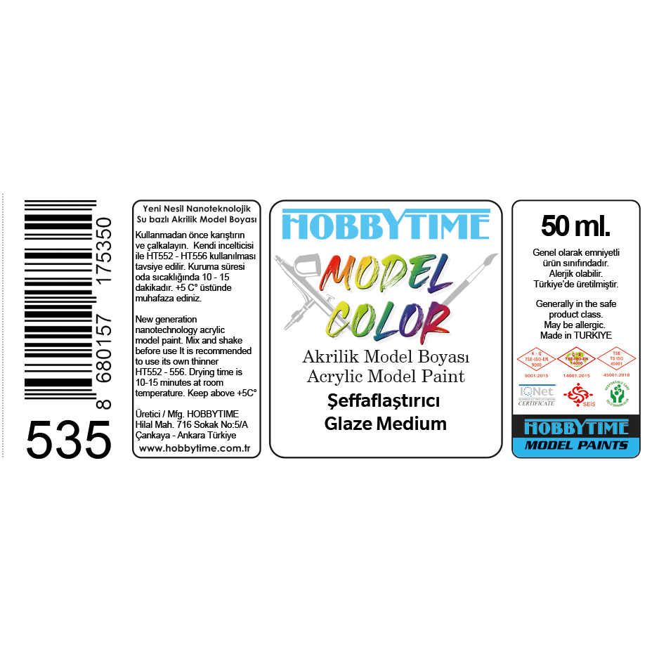 Hobbytime 535 50 ml. Şeffaflaştırıcı (Glaze Medium), Akrilik Model Boyası