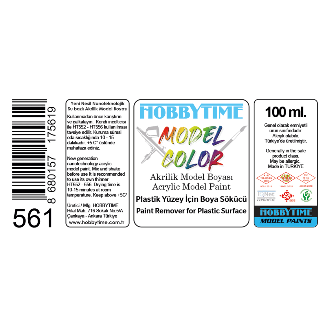 Hobbytime 561 50 ml. Plastik Yüzey İçin Akrilik Boya Sökücü (Acrilic Paint Remover for Plastic Surface)