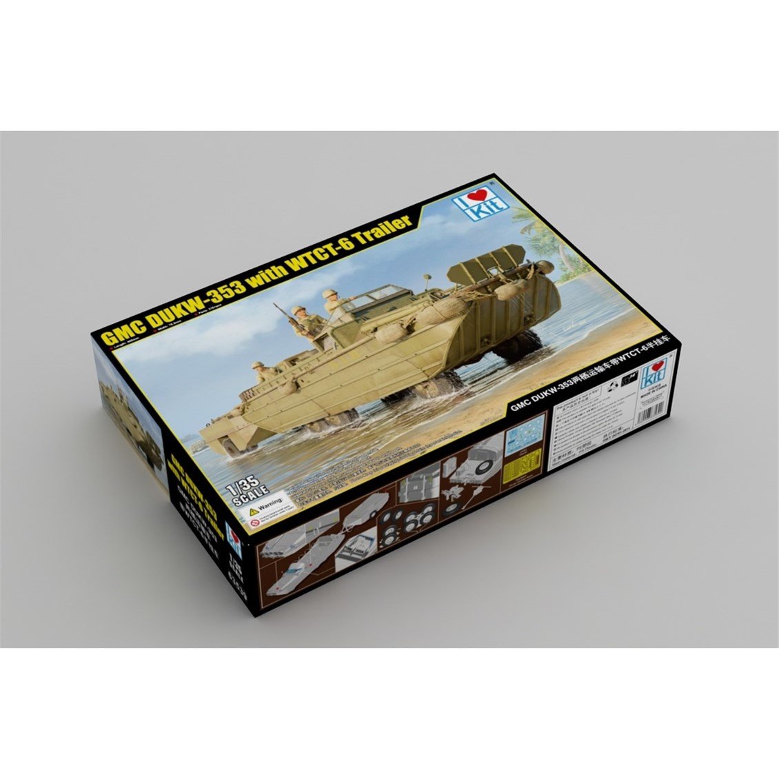 I Love Kit 63539 1/35 Ölçek, GMC DUKW-353 Amfibi Araç ve WTCT-6 Römork, Plastik Model Kiti