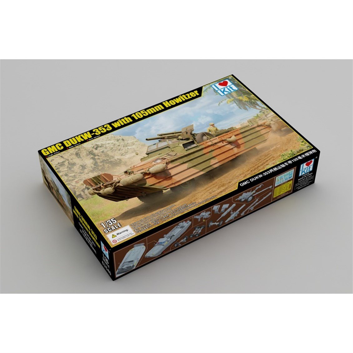 I Love Kit 63540 1/35 Ölçek, GMC DUKW-353 Amfibi Araç ve 105mm Howitzer Top, Plastik Model Kiti