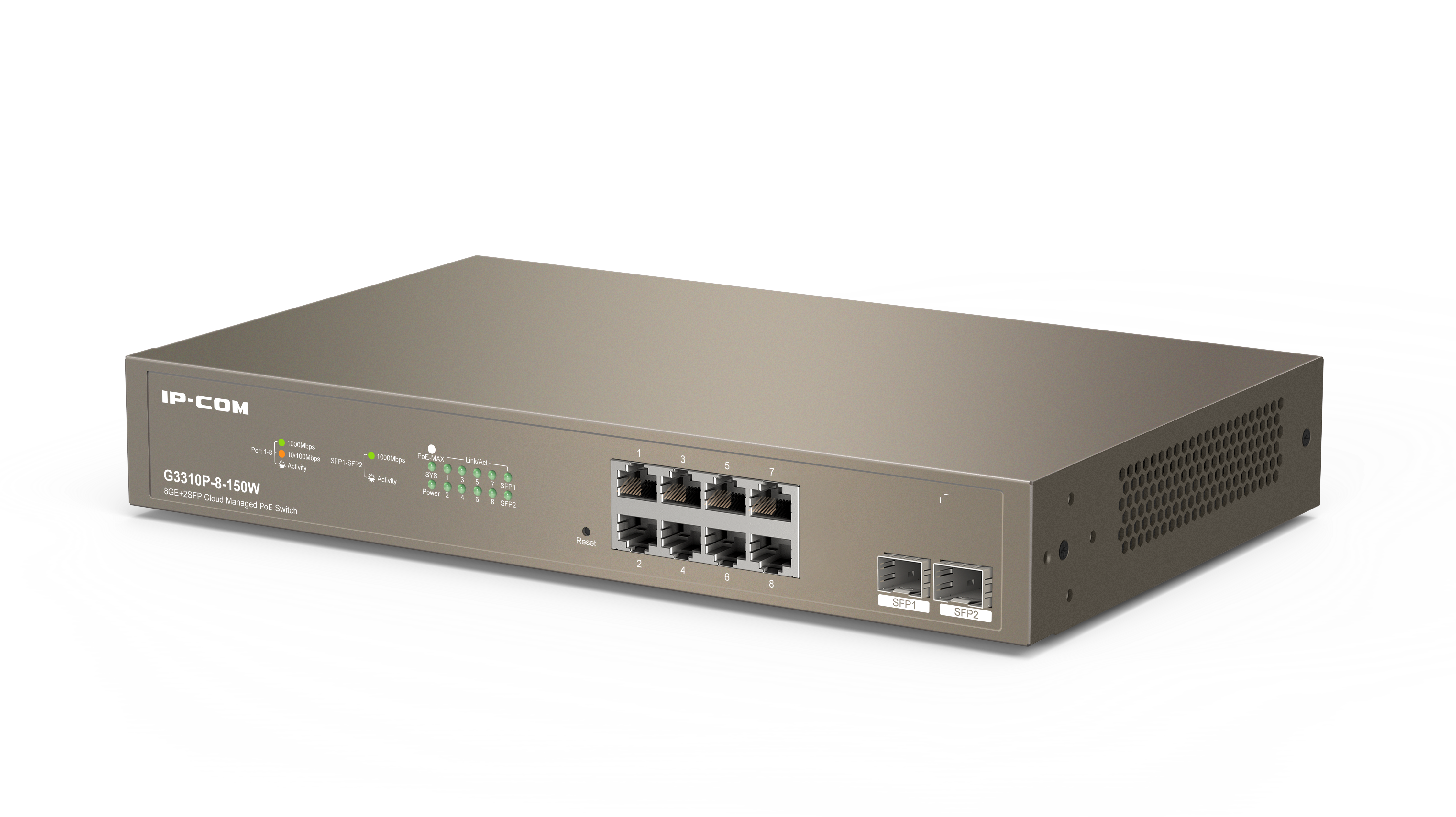 IP-COM G3310P-8-150W Managed,8GE Base-T +2GE Base-X SFP-Port, Cloud Managed PoE Switch