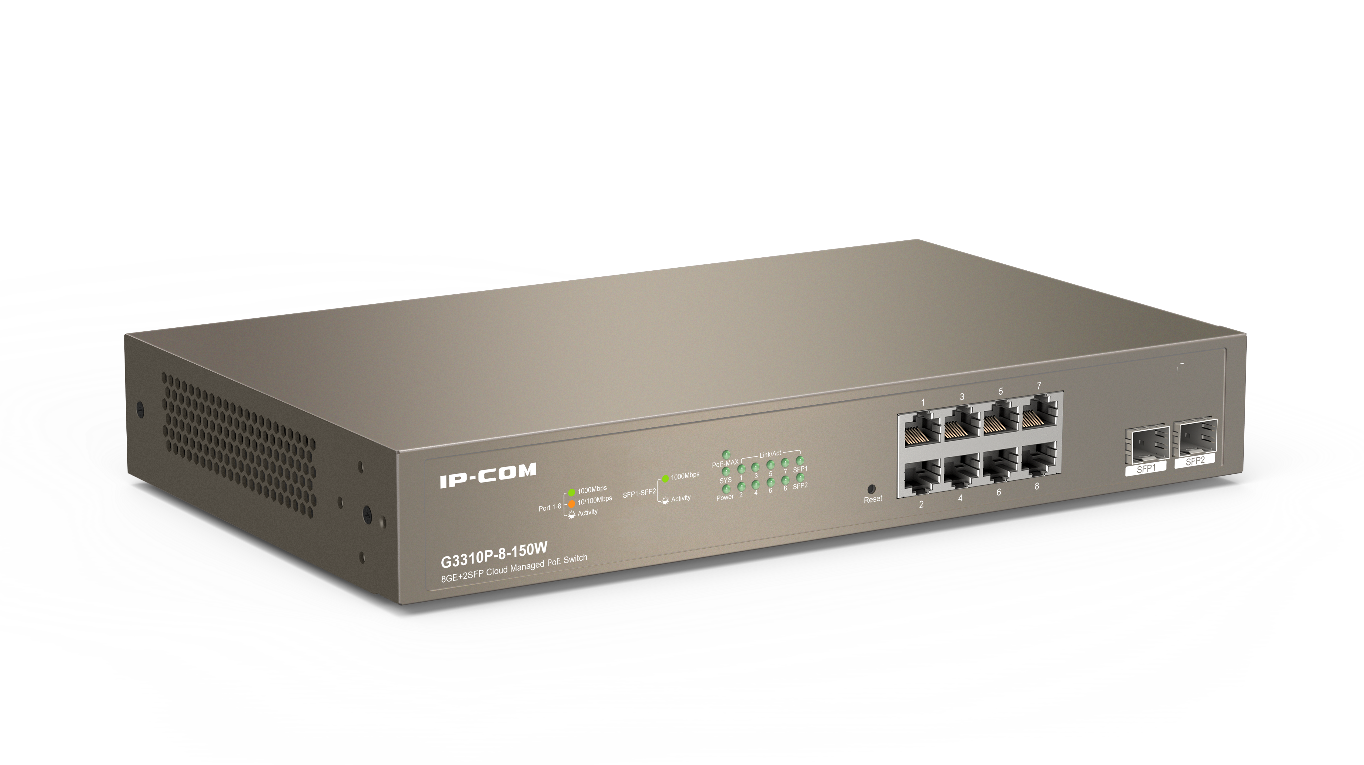 IP-COM G3310P-8-150W Managed,8GE Base-T +2GE Base-X SFP-Port, Cloud Managed PoE Switch
