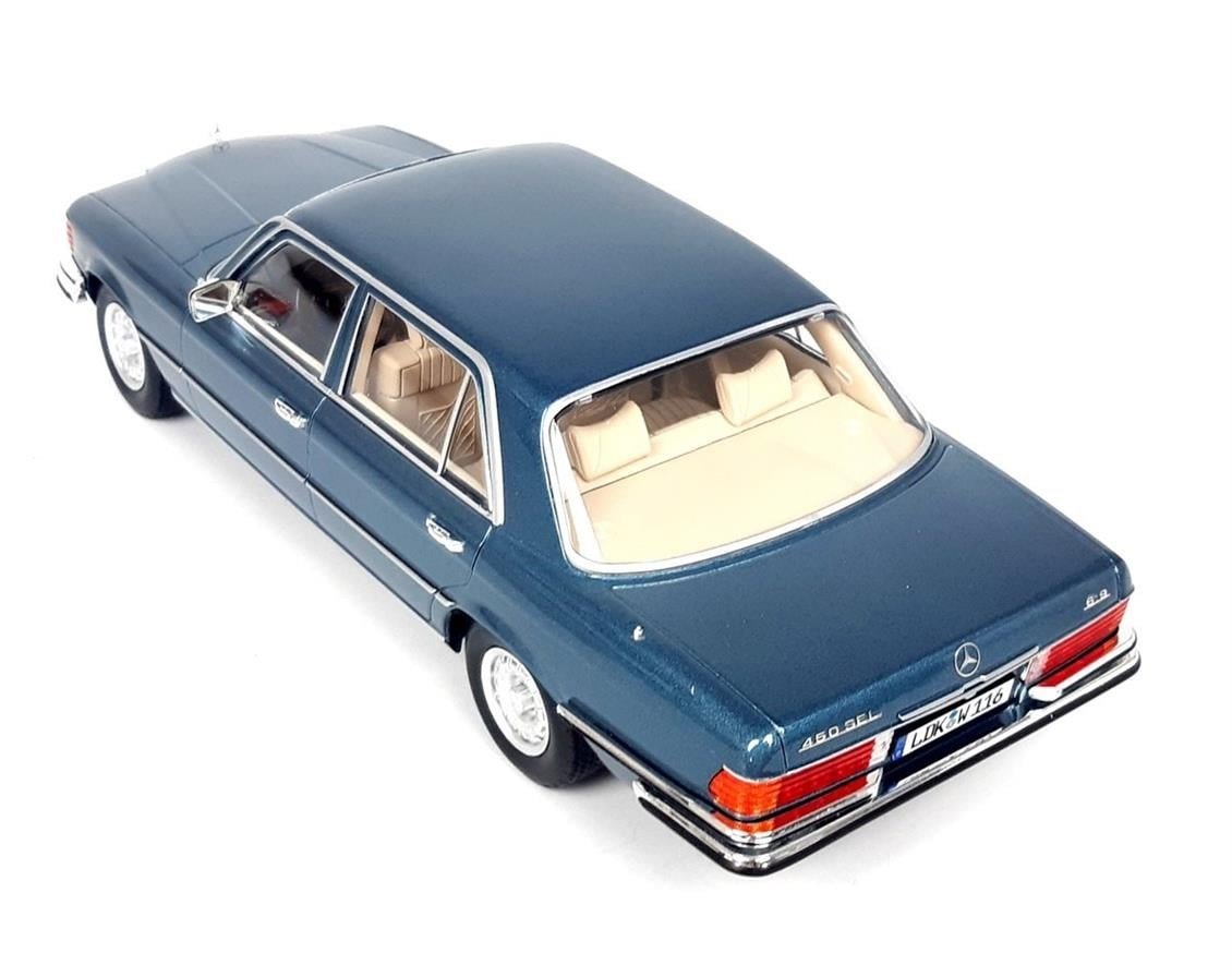 iScale 18084 1/18 Ölçek, 1975-1980 Mercedes Benz 450 SEL 6.9 (W116) Baujahr, Metalik Mavi, Sergilemeye Hazır Metal Araba Modeli