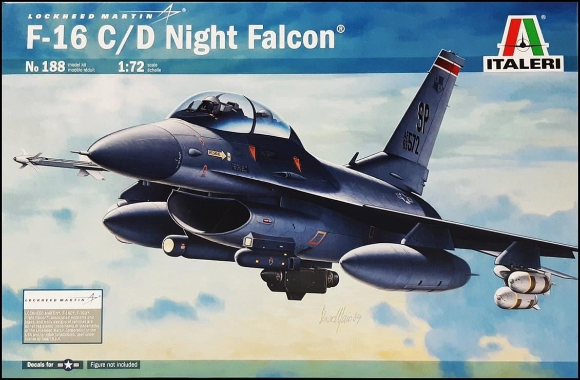 Italeri 0188S 1/72 Ölçek, F-16C/D Night Falcon Savaş Uçağı, Plastik Model kiti