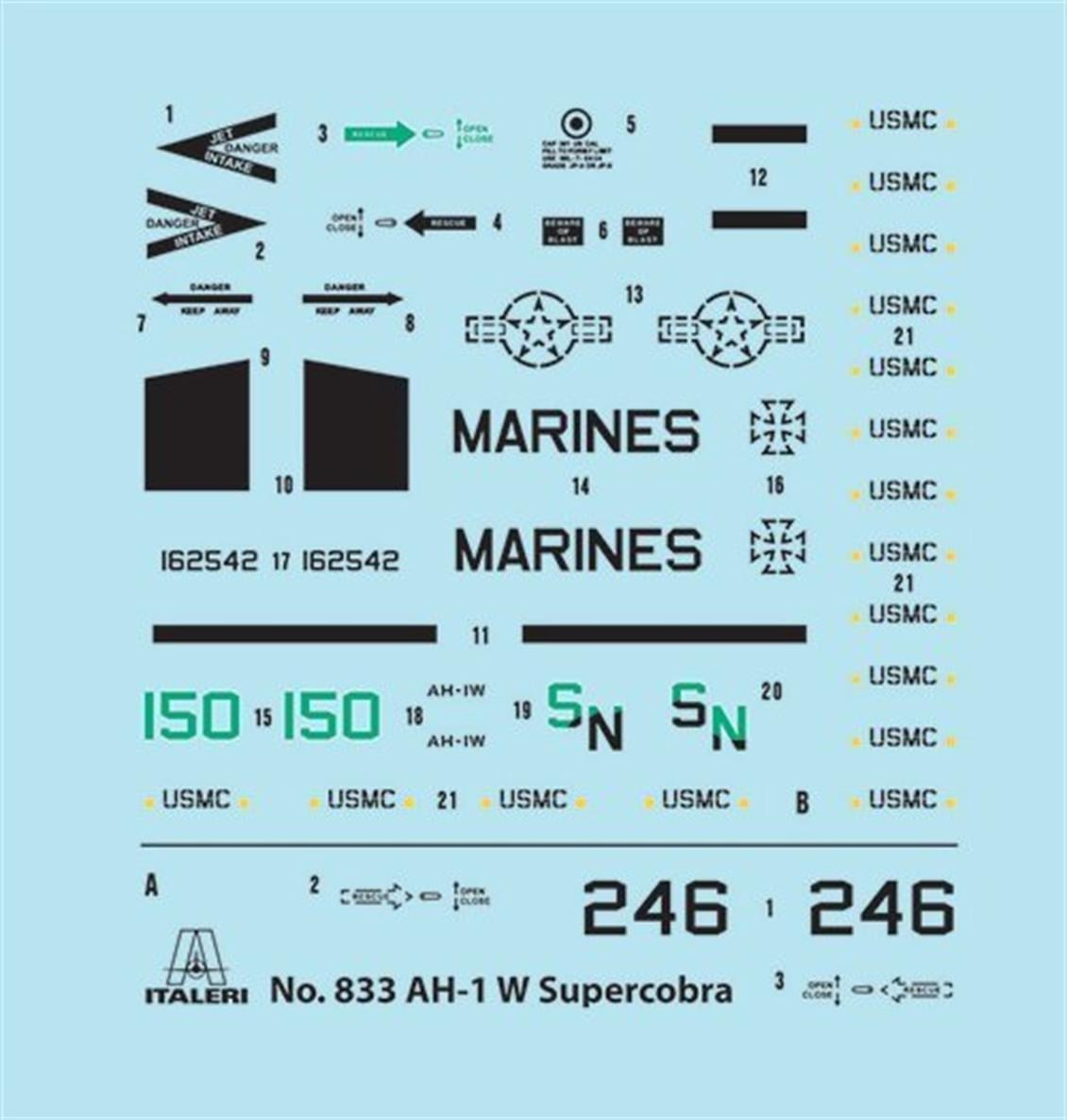 Italeri 0833S 1/48 Ölçek, Bell AH-1W Super Cobra Askeri Helikopter, Plastik Model kiti