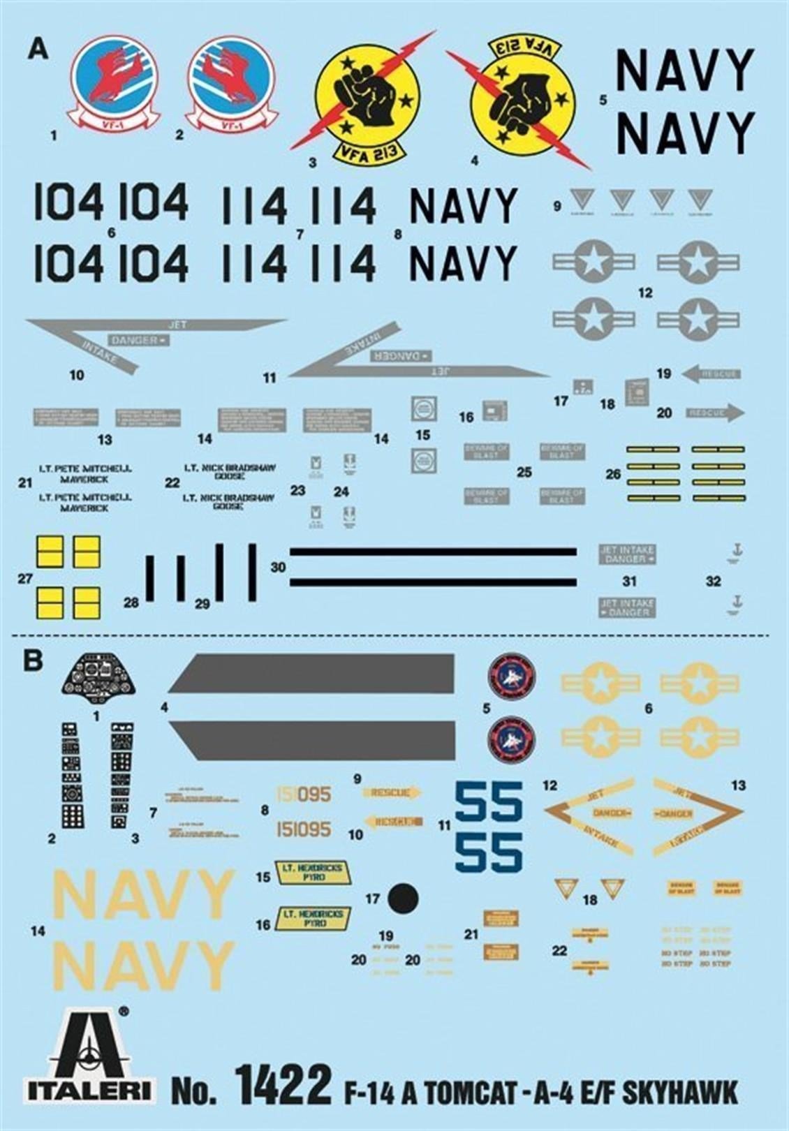 Italeri 1422S 1/72 Ölçek, F-14A (Top Gun) vs A-4 Savaş Uçağı, Plastik Model kiti