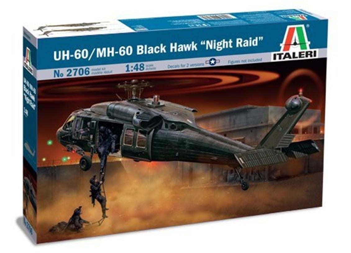 Italeri 2706S 1/48 Ölçek, UH-60/MH-60 Black Hawk (Night Raid) Askeri Helikopter, Plastik Model kiti