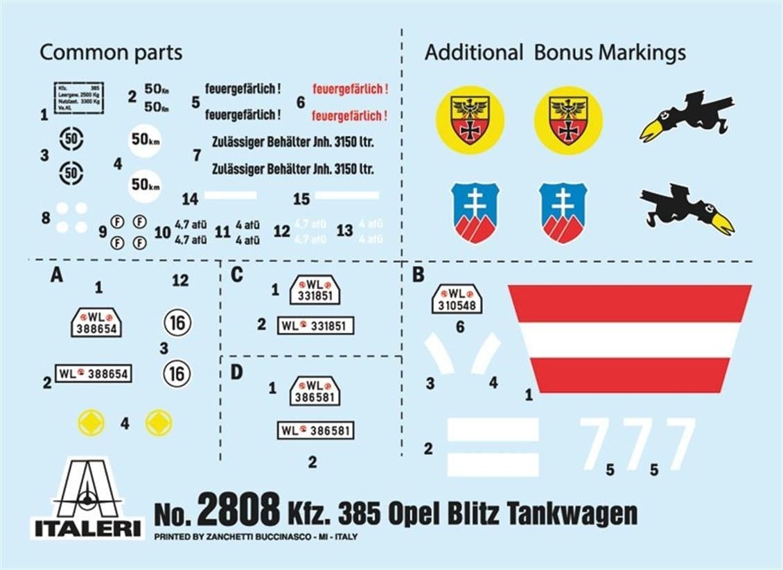 Italeri 2808S 1/48 Ölçek, Opel Blitz Tankwagen Kfz. 385 Askeri Tanker, Plastik Model kiti
