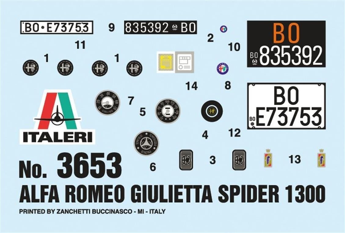 Italeri 3653S 1/24 Ölçek, Giulietta Spider 1300 Cabrio Araba, Plastik Model kiti