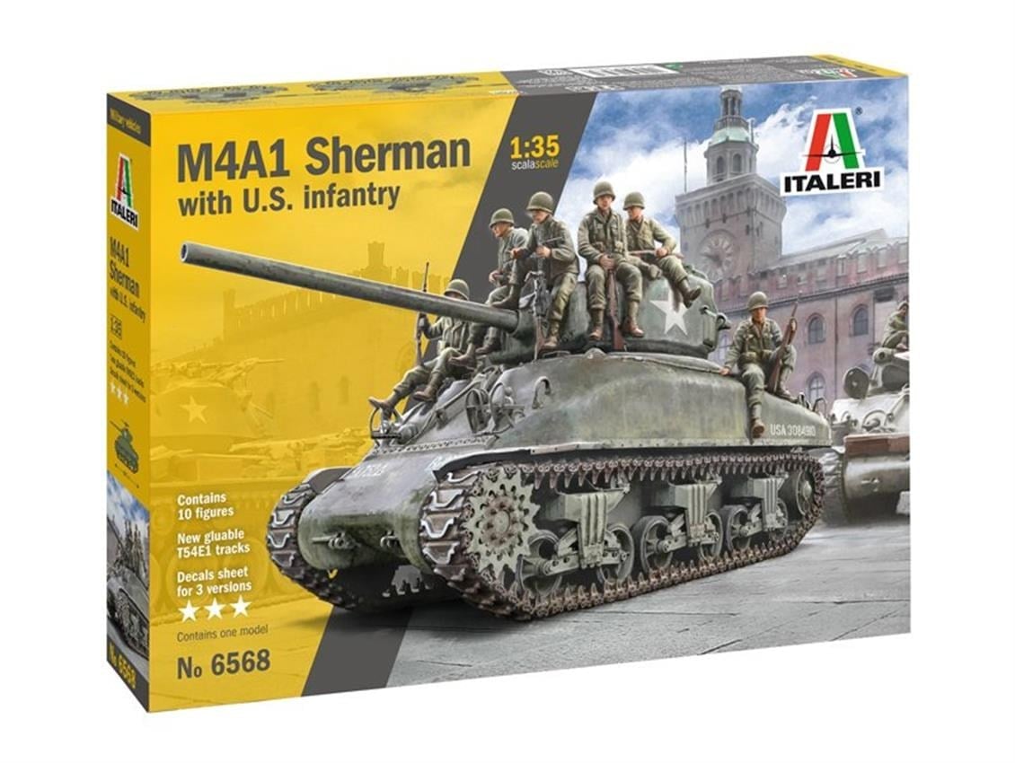 Italeri 6568S 1/35 Ölçek, M4A1 Sherman Tank ve Mürettebatı, Plastik Model kiti
