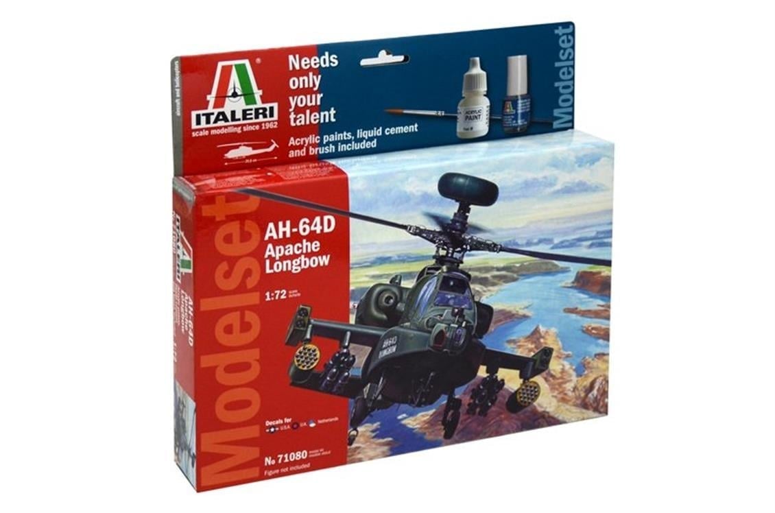 Italeri 71080 1/72 Ölçek, AH-64D Apache Longbow Askeri Helikopter Plastik Maket Seti