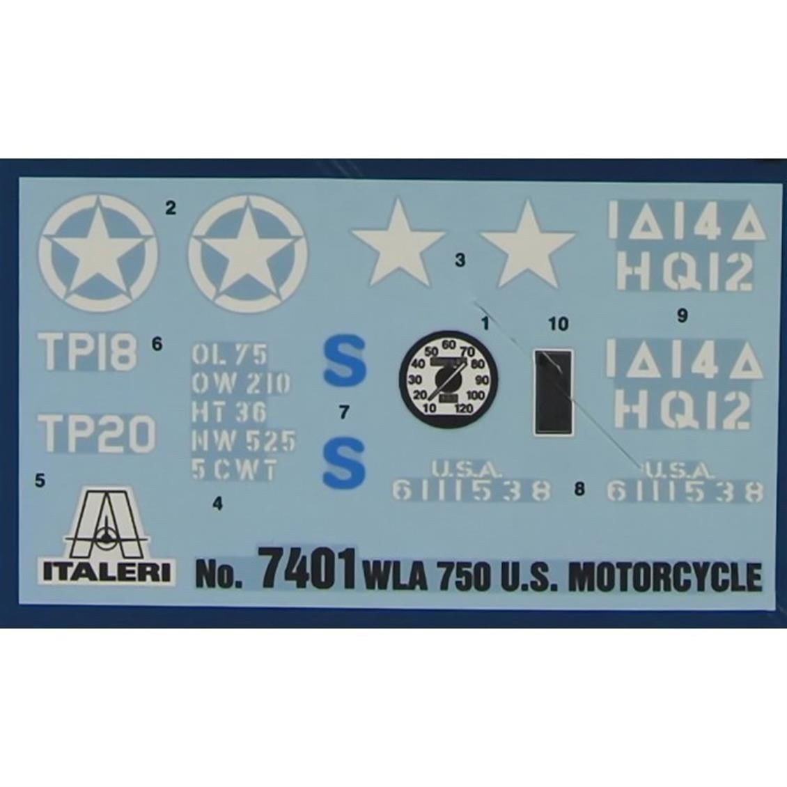 Italeri 7401S 1/9 Ölçek, ABD Ordusu WWII WLA750 Askeri Motosiklet, Plastik Model kiti
