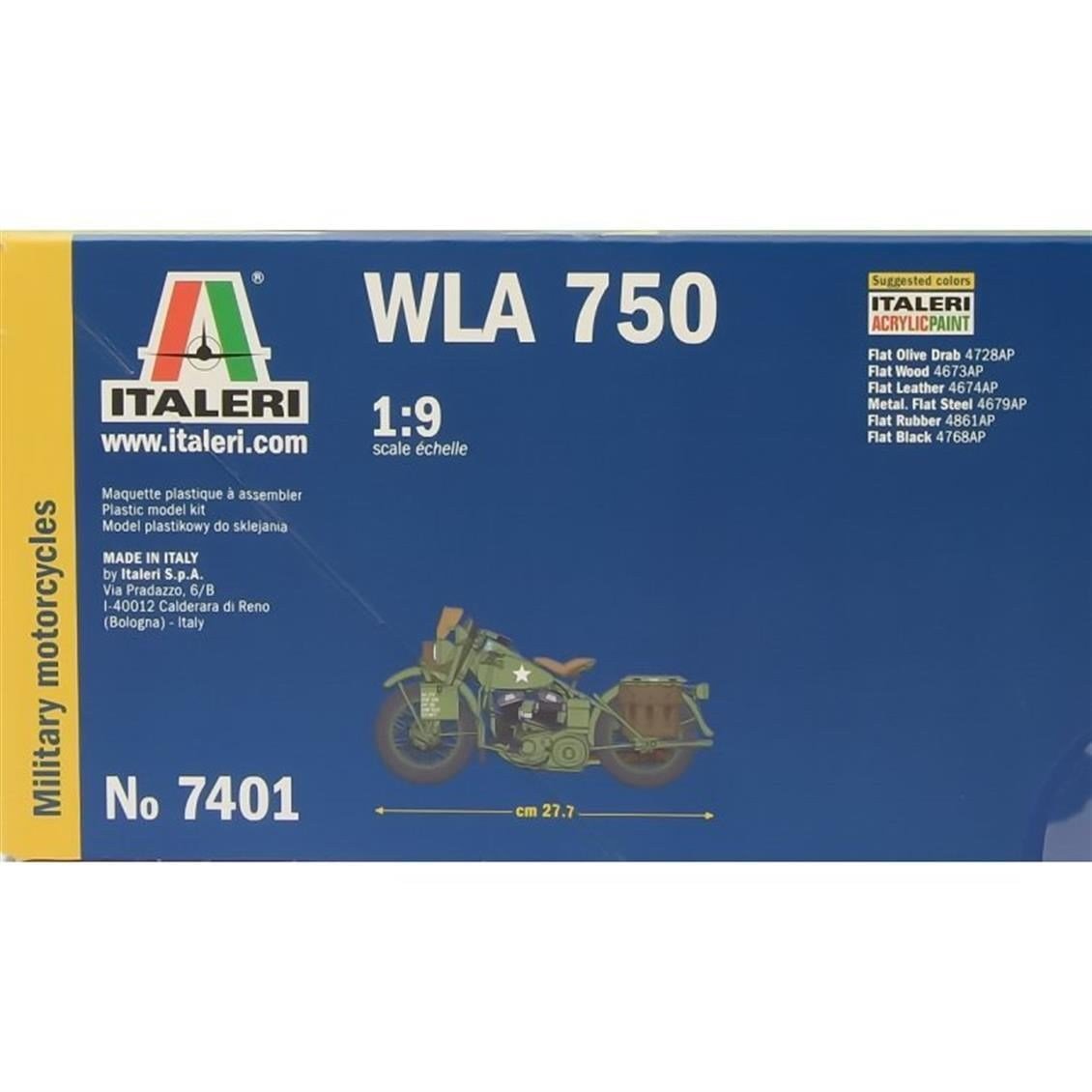 Italeri 7401S 1/9 Ölçek, ABD Ordusu WWII WLA750 Askeri Motosiklet, Plastik Model kiti