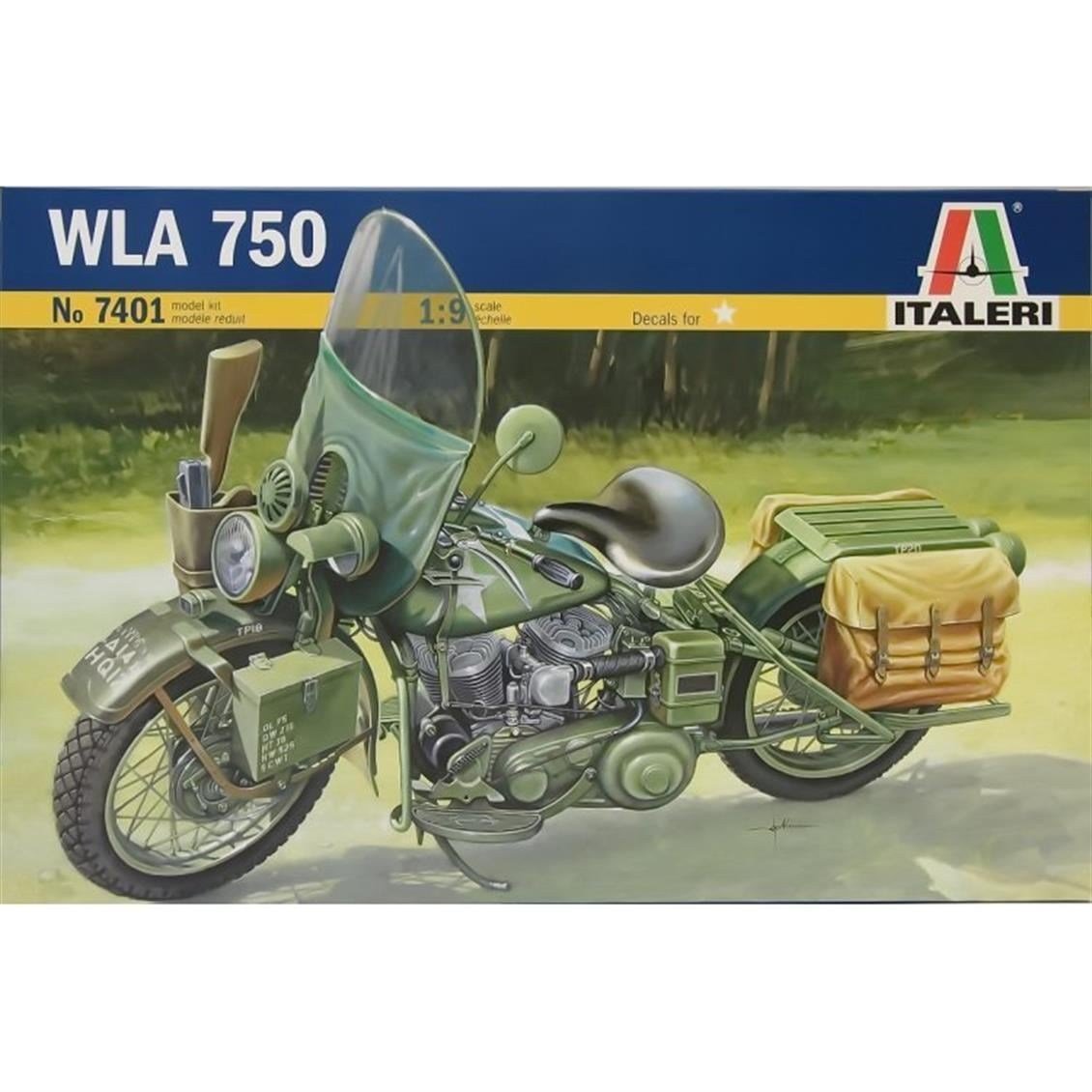Italeri 7401S 1/9 Ölçek, ABD Ordusu WWII WLA750 Askeri Motosiklet, Plastik Model kiti