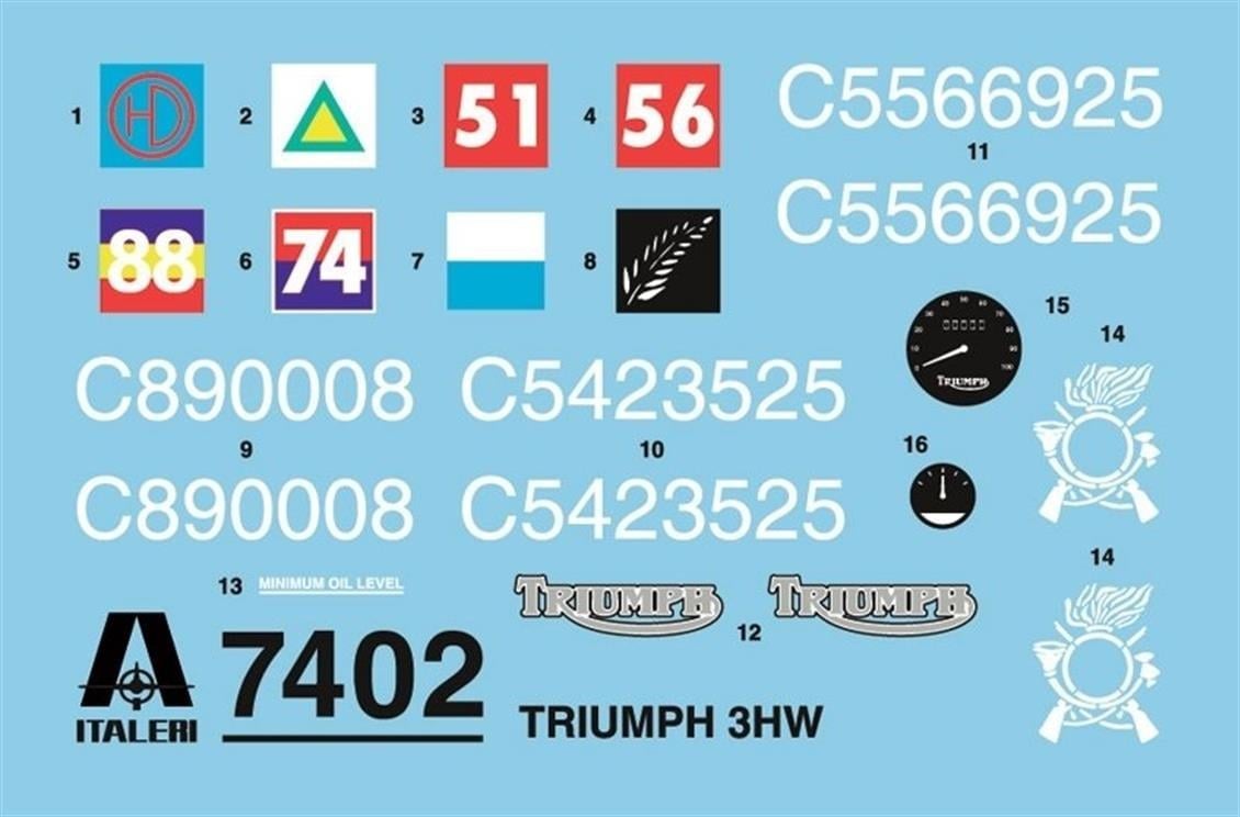 Italeri 7402S 1/9 Ölçek, Triumph 3WH Askeri Motosiklet, Plastik Model kiti