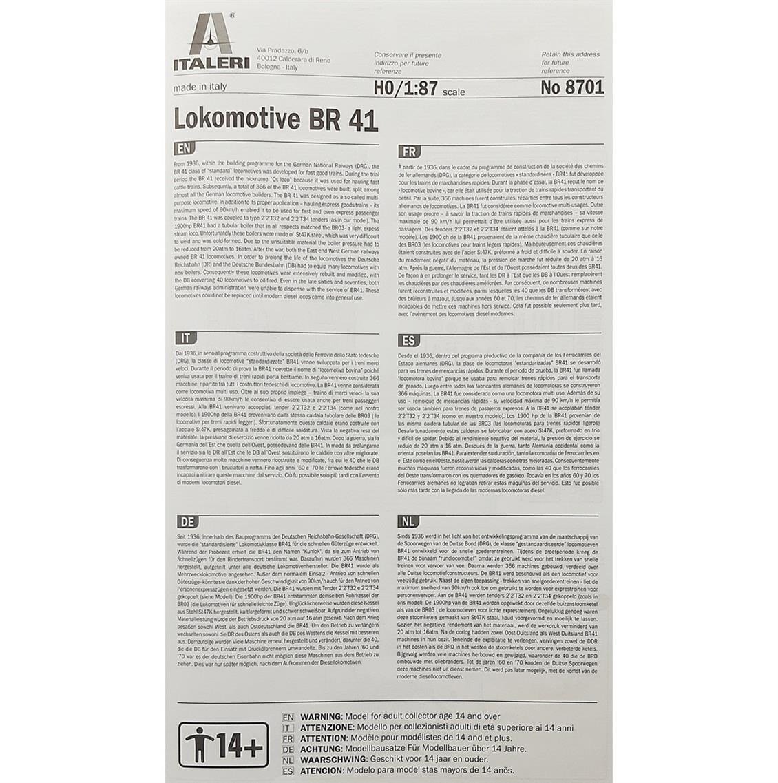 Italeri 8701S 1/87 Ölçek, BR 41 Buharlı Lokomotif, Plastik Model kiti