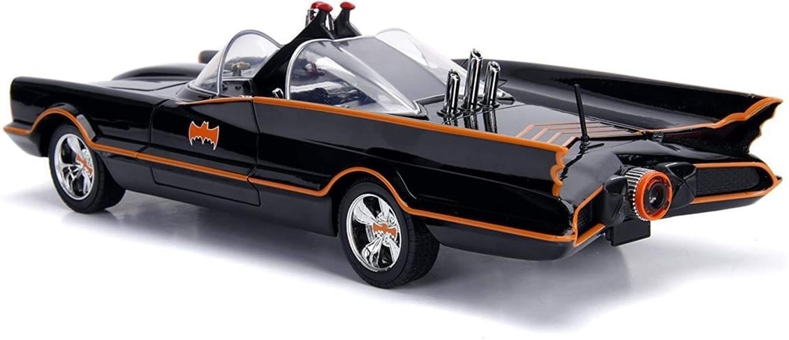 Jada 98625 1/18 Ölçek, Batmobil (Batman ve Robin Figürlü), Ön ve Arka Işıklı, Sergilemeye Hazır Metal Araba Modeli