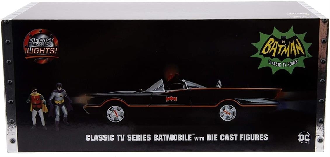 Jada 98625 1/18 Ölçek, Batmobil (Batman ve Robin Figürlü), Ön ve Arka Işıklı, Sergilemeye Hazır Metal Araba Modeli