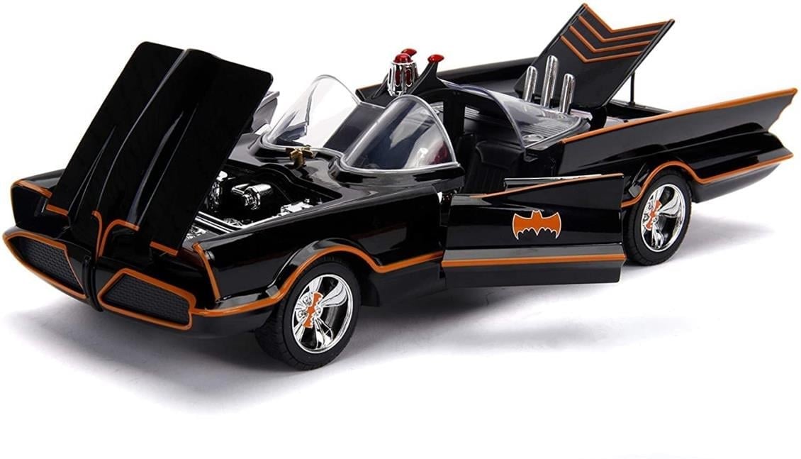 Jada 98625 1/18 Ölçek, Batmobil (Batman ve Robin Figürlü), Ön ve Arka Işıklı, Sergilemeye Hazır Metal Araba Modeli