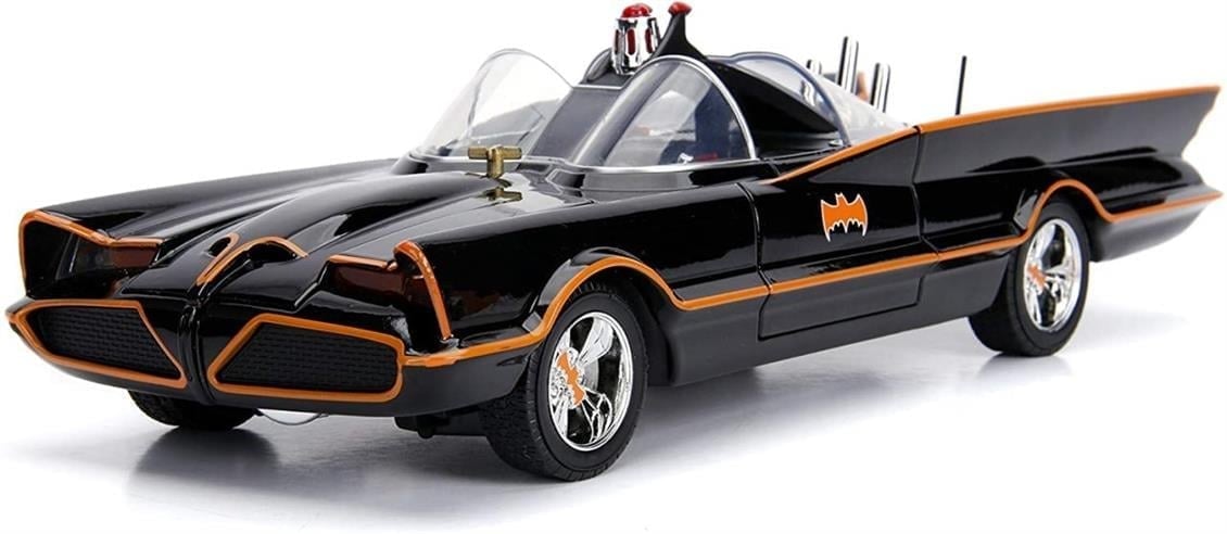 Jada 98625 1/18 Ölçek, Batmobil (Batman ve Robin Figürlü), Ön ve Arka Işıklı, Sergilemeye Hazır Metal Araba Modeli