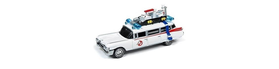 Johhny Lightning SS006 1/64 Ölçek, Ghostbusters Ecto 1 (Silver Screen Series), Beyaz, Sergilemeye Hazır Metal Araba Modeli