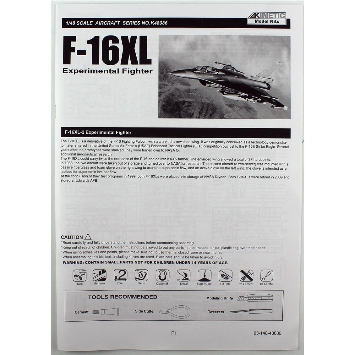 Kinetic K48086 1/48 Ölçek, F-16XL-2 (Experimental Fighter) Savaş Uçağı, Plastik Model kiti