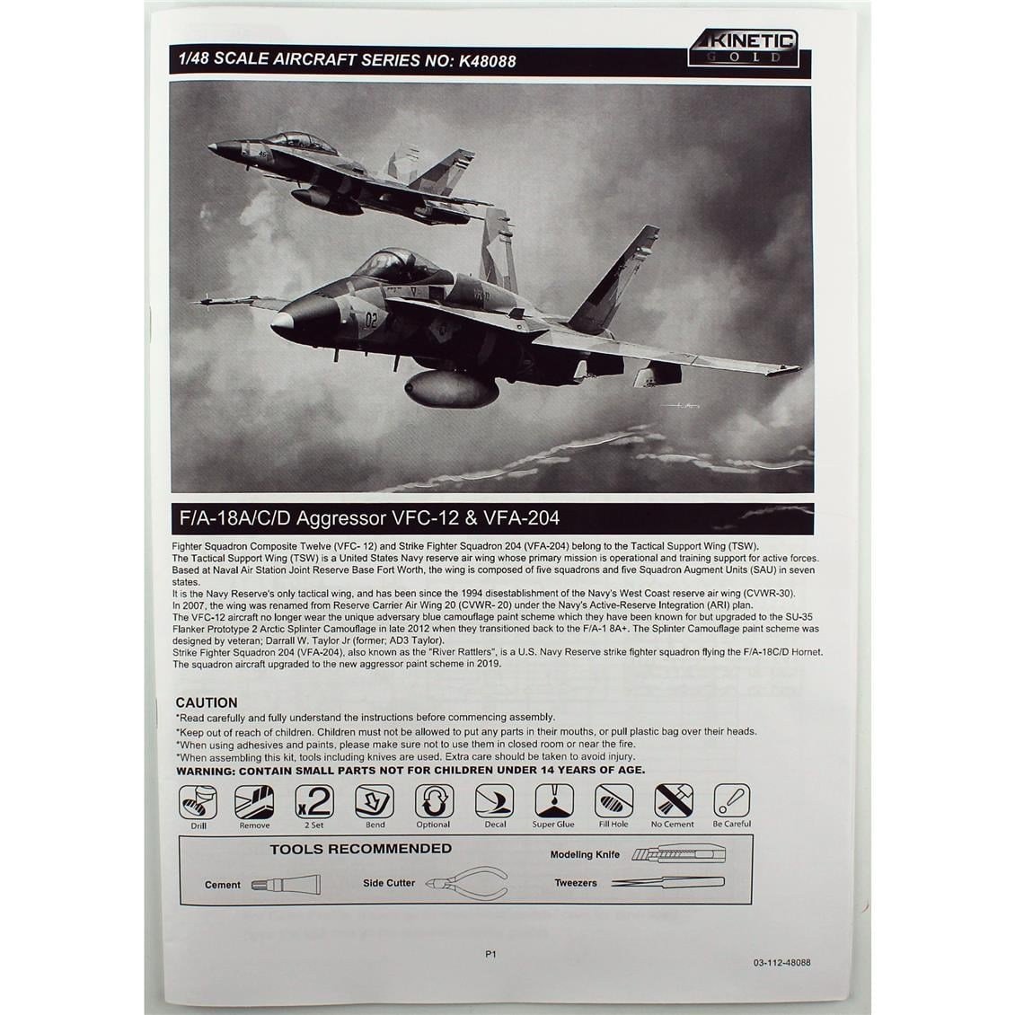 Kinetic K48088 1/48 Ölçek, F/A-18A/C/D (Aggressor VFC-12 & VFA-204) Savaş Uçağı, Plastik Model kiti