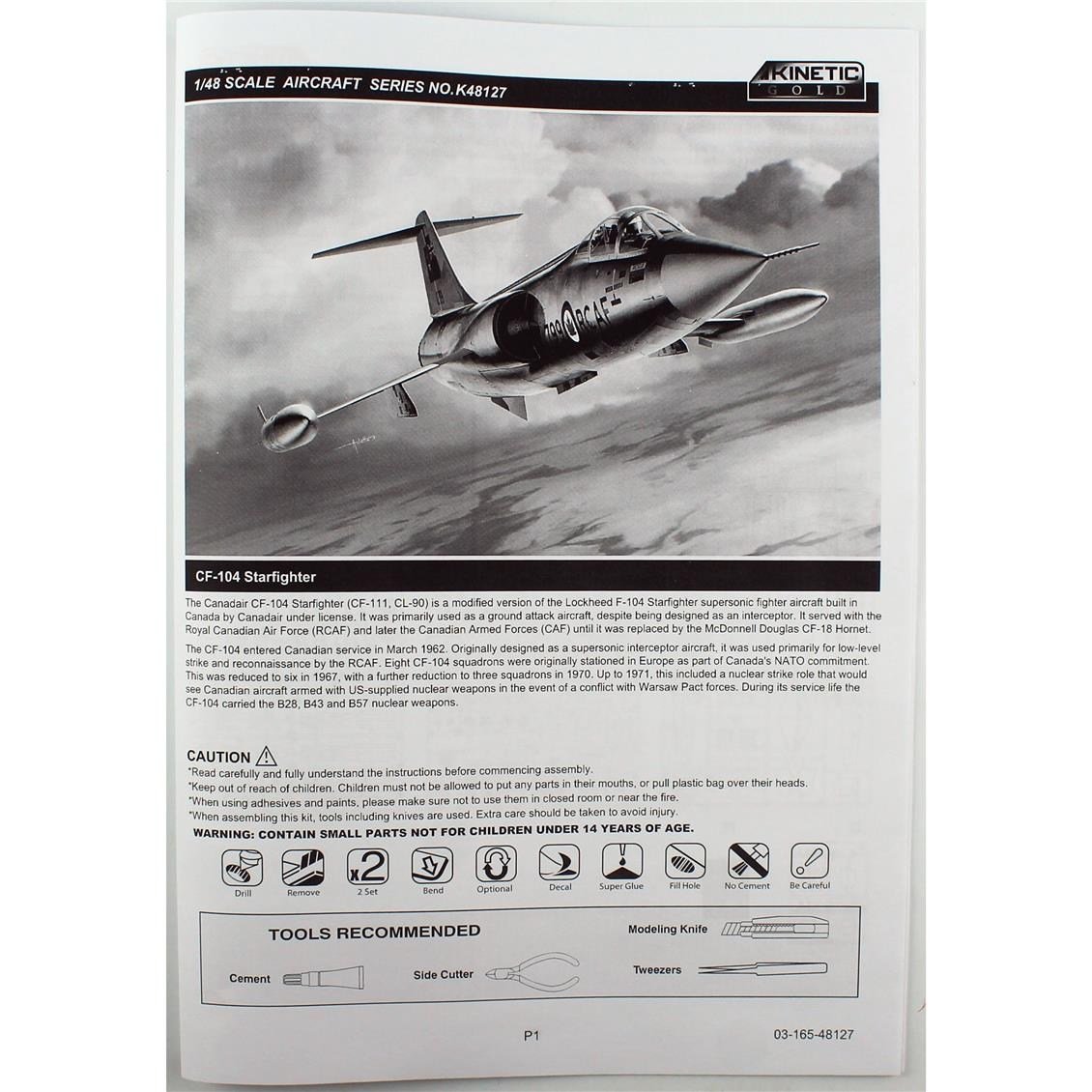 Kinetic K48127 1/48 Ölçek, CF-104 Starfighter Savaş Uçağı, Plastik Model kiti