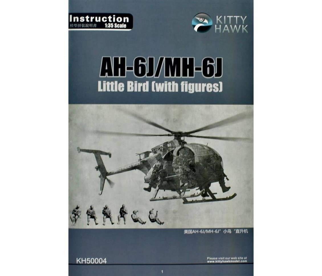 Kitty Hawk 50004 1/35 Ölçek, AH-6J/MH-6J (Little Bird), 6xResin Figürlü, Askeri Helikopter Plastik Model kiti