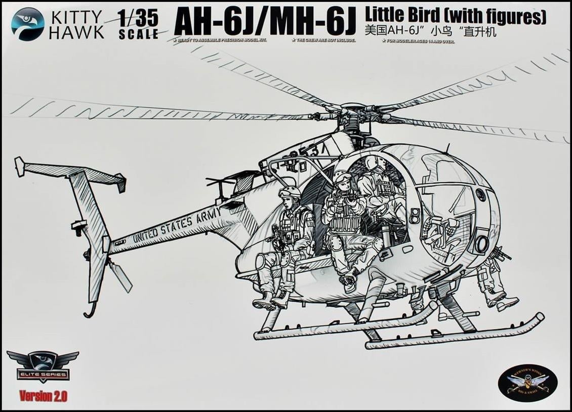 Kitty Hawk 50004 1/35 Ölçek, AH-6J/MH-6J (Little Bird), 6xResin Figürlü, Askeri Helikopter Plastik Model kiti