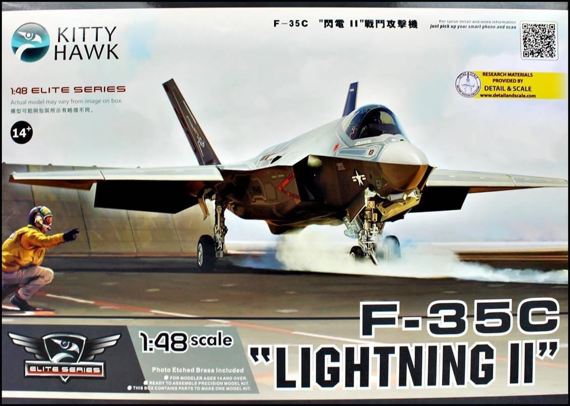Kitty Hawk 80132 1/48 Ölçek, F-35C Lightning II Savaş Uçağı, Plastik Model kiti