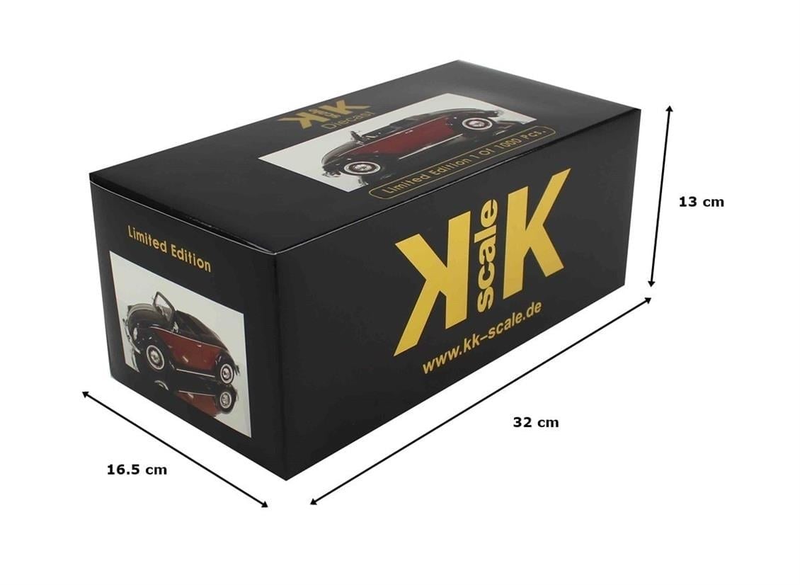 KKscale 180112 1/18 Ölçek, 1949 Volkswagen Hebmueller, Kabrio, Siyah-Koyu Kırmızı, Sergilemeye Hazır Metal Araba Modeli