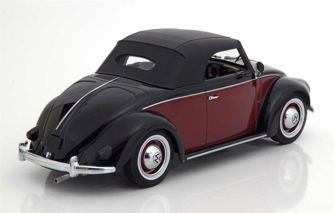 KKscale 180112 1/18 Ölçek, 1949 Volkswagen Hebmueller, Kabrio, Siyah-Koyu Kırmızı, Sergilemeye Hazır Metal Araba Modeli