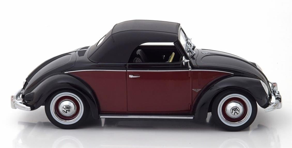KKscale 180112 1/18 Ölçek, 1949 Volkswagen Hebmueller, Kabrio, Siyah-Koyu Kırmızı, Sergilemeye Hazır Metal Araba Modeli