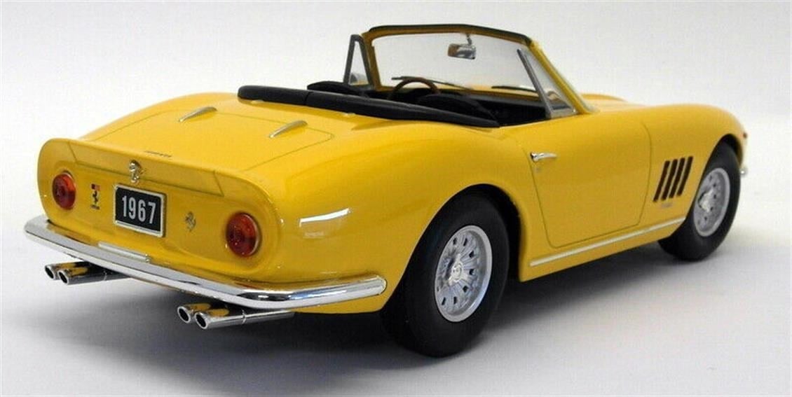 KKscale 180232 1/18 Ölçek, 1967 Ferrari 275 GTB Spyder (Alloy Rims), Sarı, Sergilemeye Hazır Metal Araba Modeli