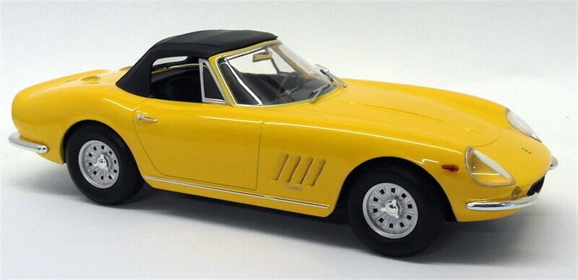 KKscale 180232 1/18 Ölçek, 1967 Ferrari 275 GTB Spyder (Alloy Rims), Sarı, Sergilemeye Hazır Metal Araba Modeli