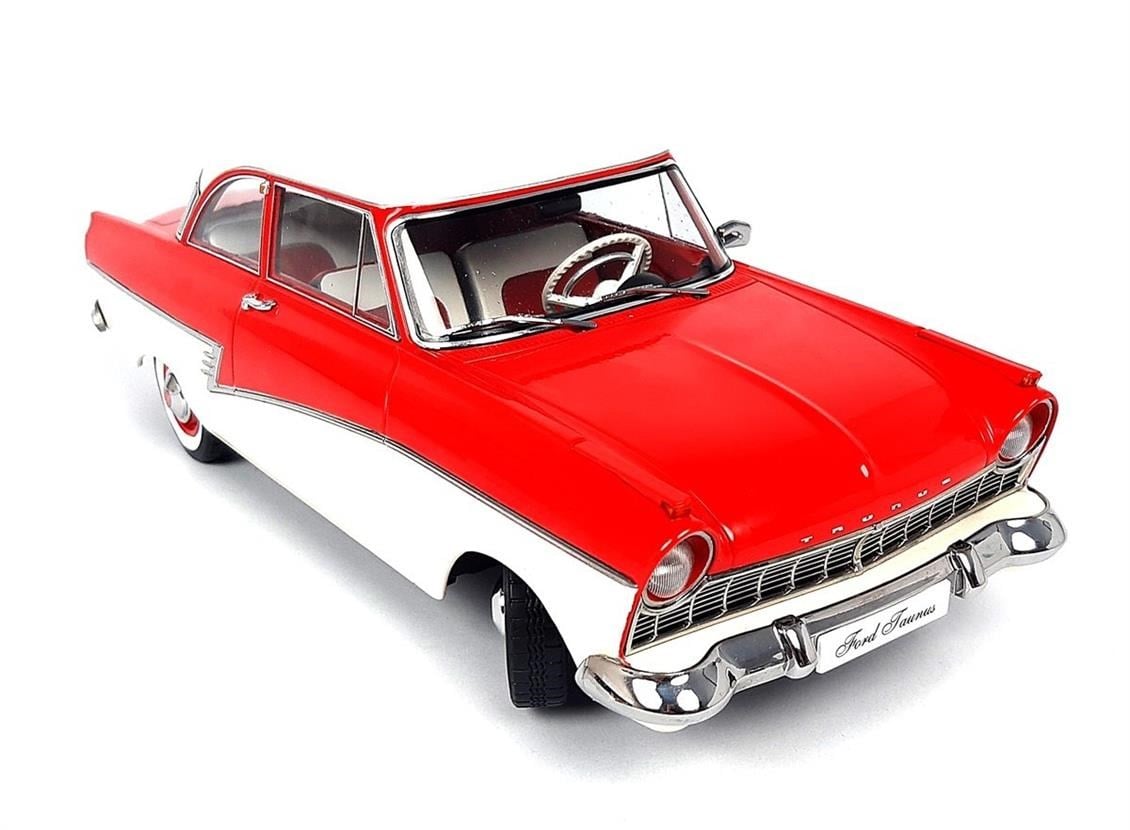 KKscale 180271 1/18 Ölçek, 1957 Ford Taunus 17M P2, Kırmızı-Beyaz, Sergilemeye Hazır Metal Araba Modeli