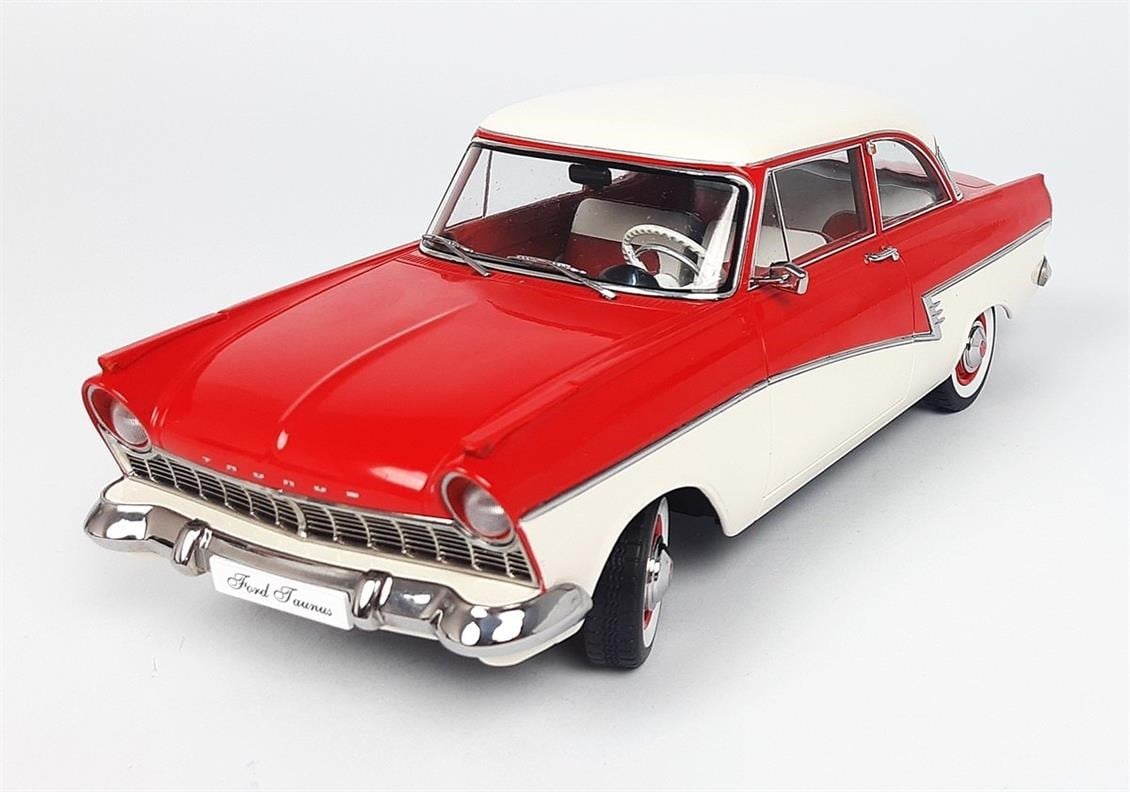 KKscale 180271 1/18 Ölçek, 1957 Ford Taunus 17M P2, Kırmızı-Beyaz, Sergilemeye Hazır Metal Araba Modeli